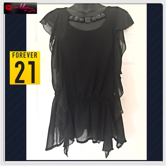 Forever 21 Tops - Elegant Ruffle Top with large black beads
